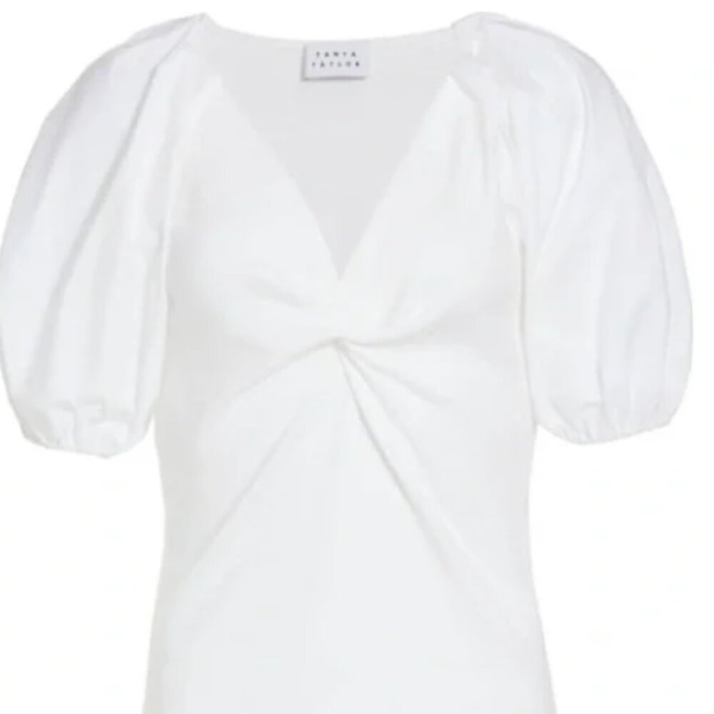 NWT Tanya Taylor Romy Puff Sleeve Poplin Cotton Blouse Top in White, size Small